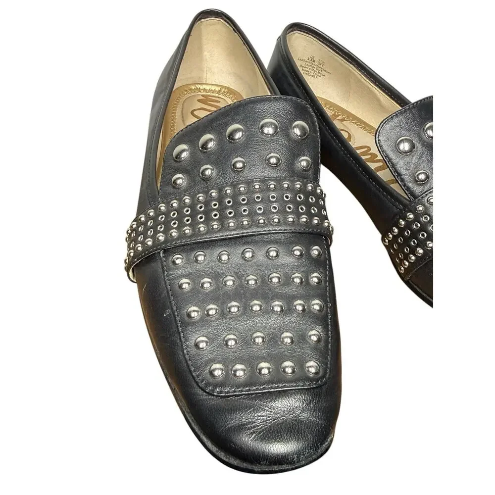 Sam Edelman Silver Studded Black Leather Chesney Loafer Size Women's 9.5